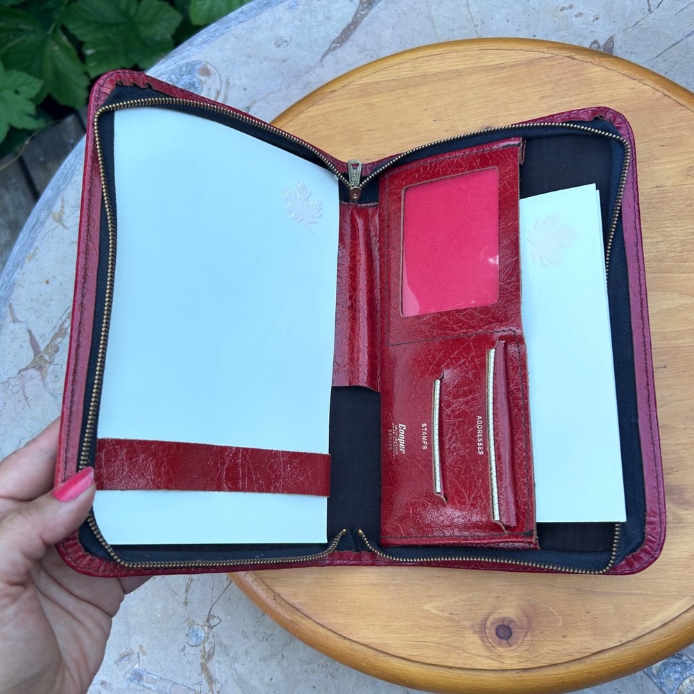 Vintage Leather Writing Case Large Red Zippered Portfolio Cooper Dead stock